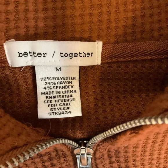 NWT Better Together Rust Waffle Quarter Zip Pullover Long Sleeve‎ Womens Medium - Picture 2 of 6